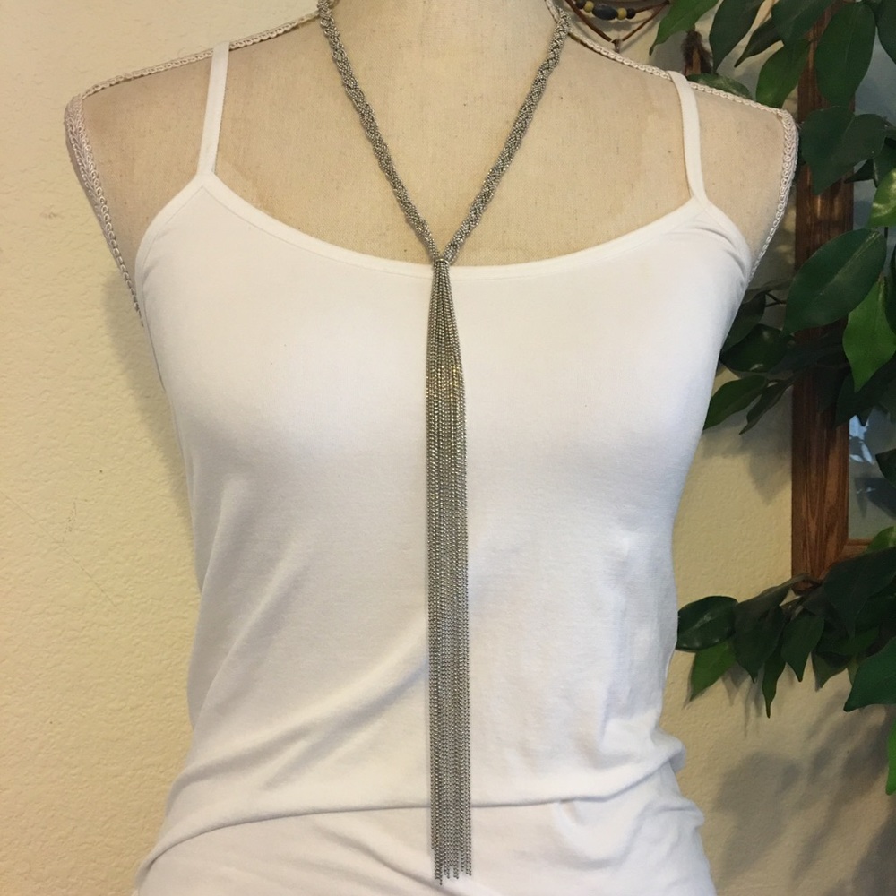 Vintage braided sparkle ball chain tassel necklace